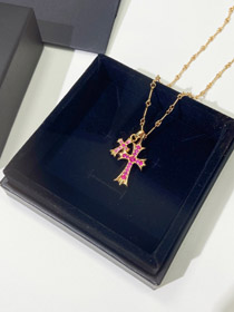 Chrome cœur diamant croix collier-3569  