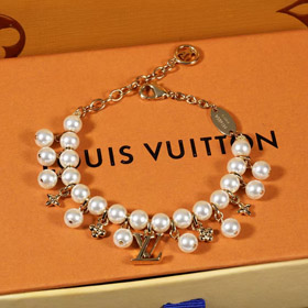 Louis Vuitton LV or métal fine chaîne perle lettre fleur pendentif bracelet-3655  