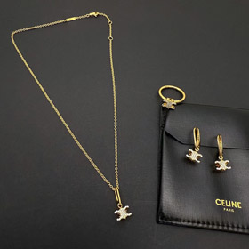 Celine or arc de triomphe plein diamant logo collier boucles d'oreilles-3736  