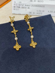 Louis Vuitton LV lettre perle quatre feuilles trèfle longues boucles d'oreilles-3832  