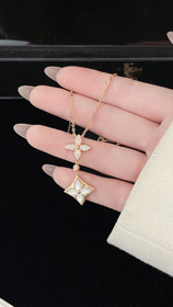 Louis Vuitton LV motif floral diamant-set collier mère de perle-3860  