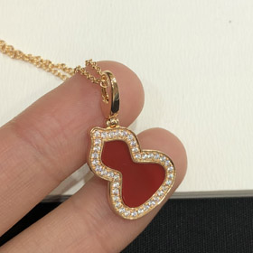 Qeelin Diamant et obsidiane rouge double gourde collier-3884  