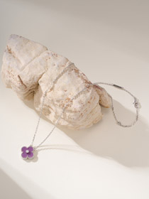 Van Cleef & Arpels Violet pierre quatre feuilles trèfle unique fleur diamant collier-3907  