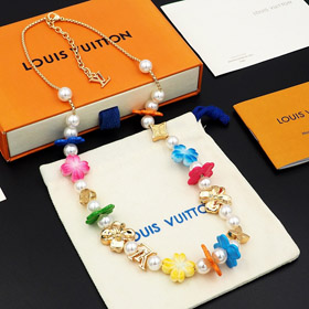 Louis Vuitton LV réglable chaîne métallique floral et perles de verre collier floral-3972  