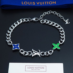 Louis Vuitton LV chaîne métallique bracelet en émail bleu-vert-4053  