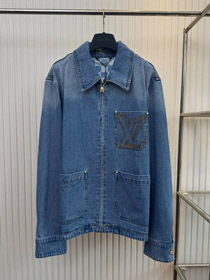 LOUIS VUITTON LV Logo brodé fermeture à glissière veste en denim à manches longues-4345  